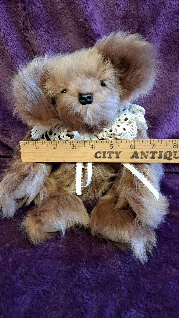 Tan Plush Teddy Bear With Crochet Lace Collar And Ribbon, 9 In - 3