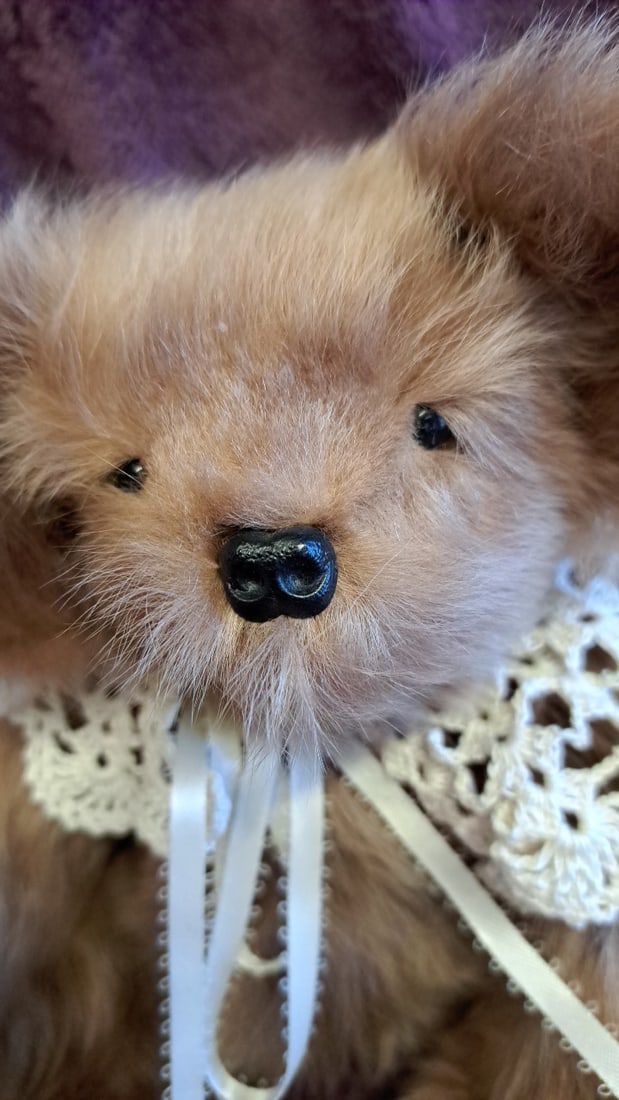 Tan Plush Teddy Bear With Crochet Lace Collar And Ribbon, 9 In - 4