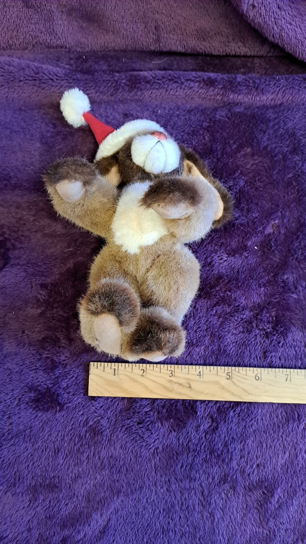 Extinsion Inc Brown White Plush Bunny Rabbit With Santa Hat 8 In - 3