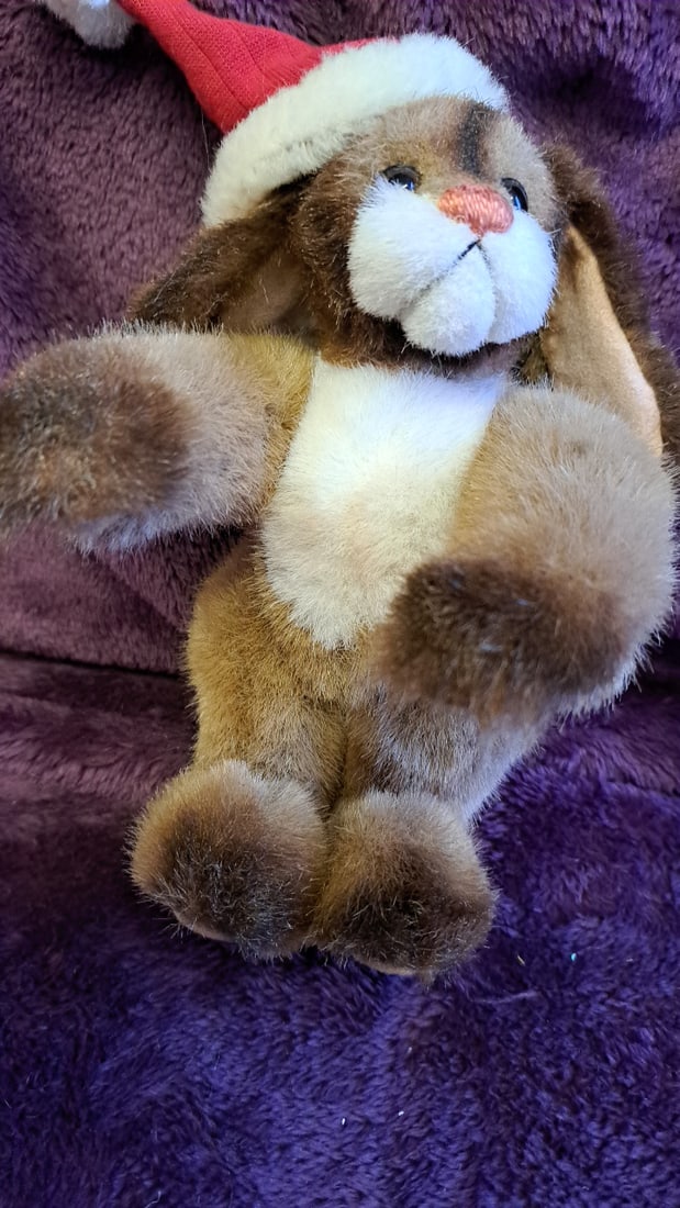 Extinsion Inc Brown White Plush Bunny Rabbit With Santa Hat 8 In - 7