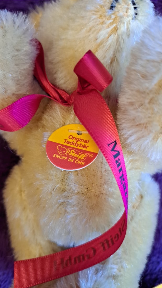 Steiff Original Teddybr Mohair Teddy Bear Travel Fest 1992 Red Ribbon 6 In - 5