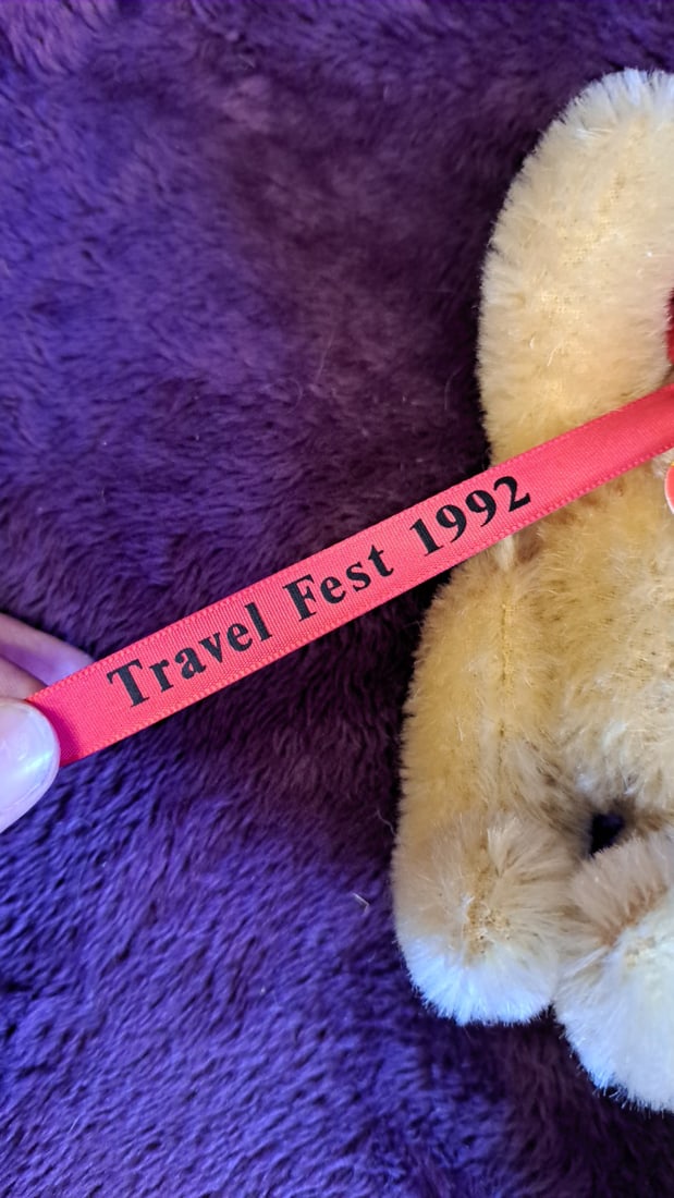 Steiff Original Teddybr Mohair Teddy Bear Travel Fest 1992 Red Ribbon 6 In - 7