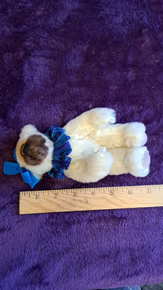 Lexington Bear Cream Plush Teddy Bear Blue Bow Plaid Ruffle Collar 7 In - 2