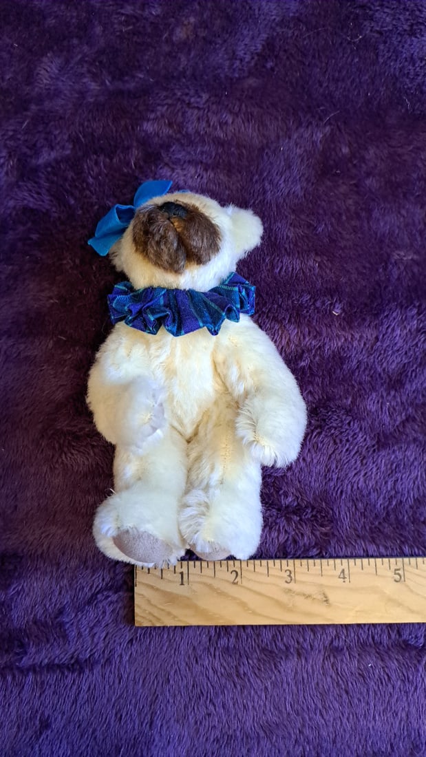 Lexington Bear Cream Plush Teddy Bear Blue Bow Plaid Ruffle Collar 7 In - 3