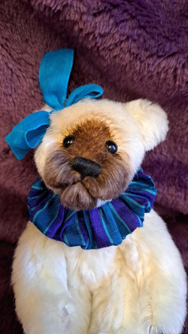 Lexington Bear Cream Plush Teddy Bear Blue Bow Plaid Ruffle Collar 7 In - 4