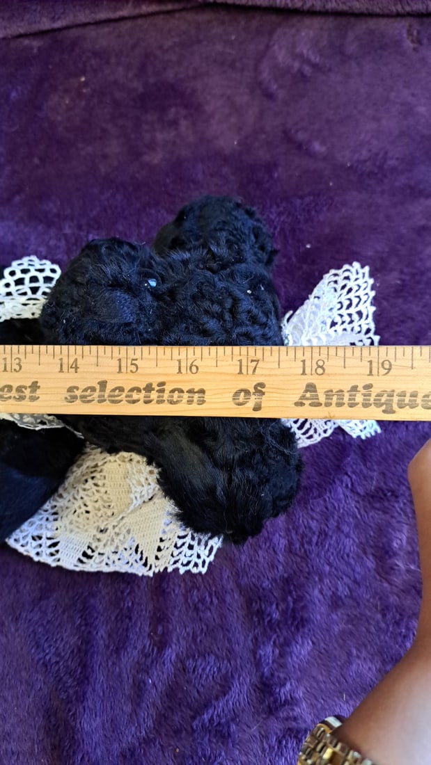 Black Curly Fur Teddy Bear Plush With White Lace Outfit And Gold Bear Foot Charm - 2