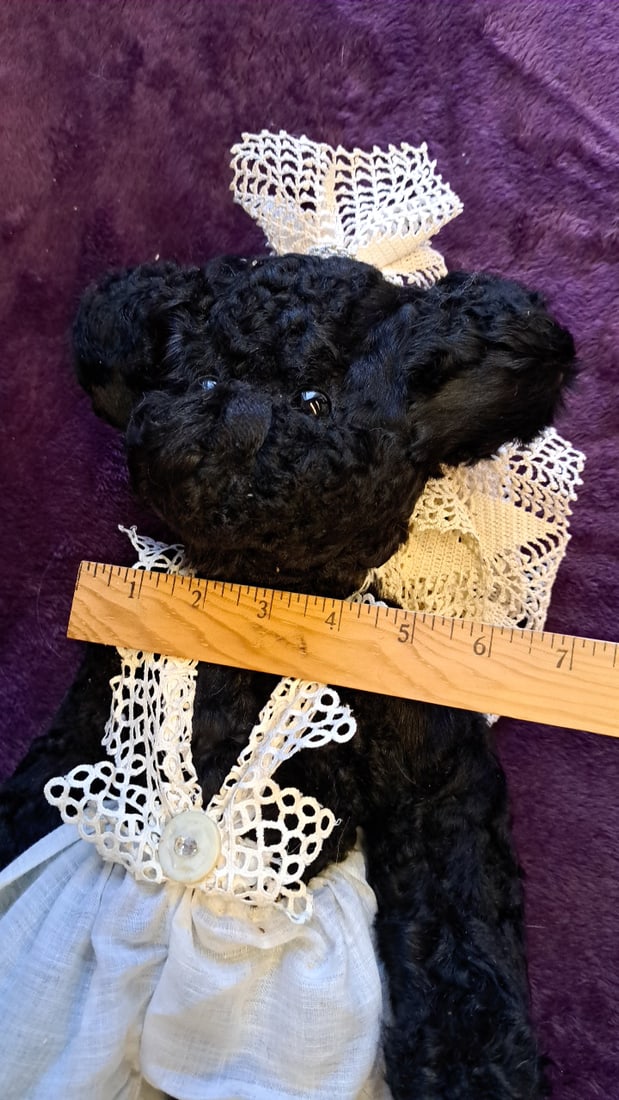 Black Curly Fur Teddy Bear Plush With White Lace Outfit And Gold Bear Foot Charm - 3