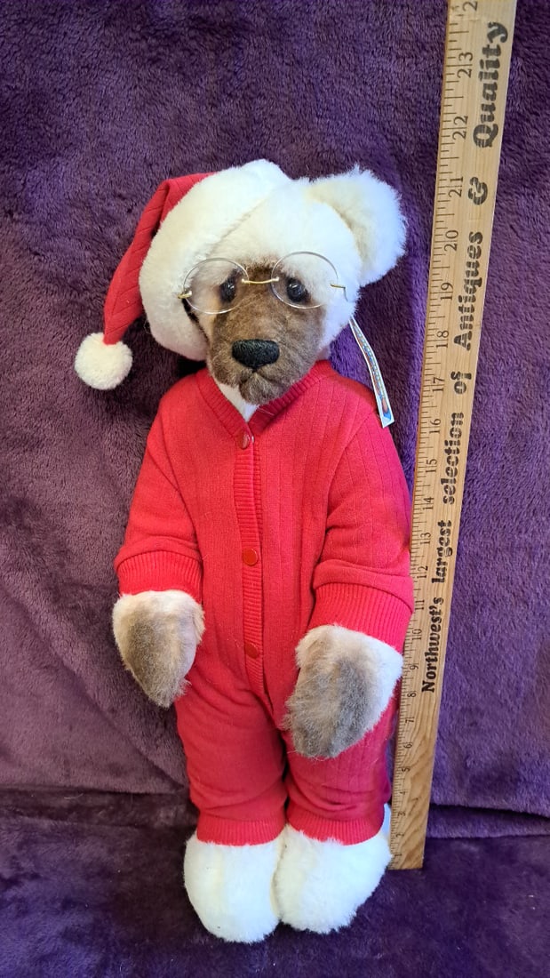 Teddy Bear Plush Santa Outfit Red Pajamas Hat Wire Glasses 23 In - 2