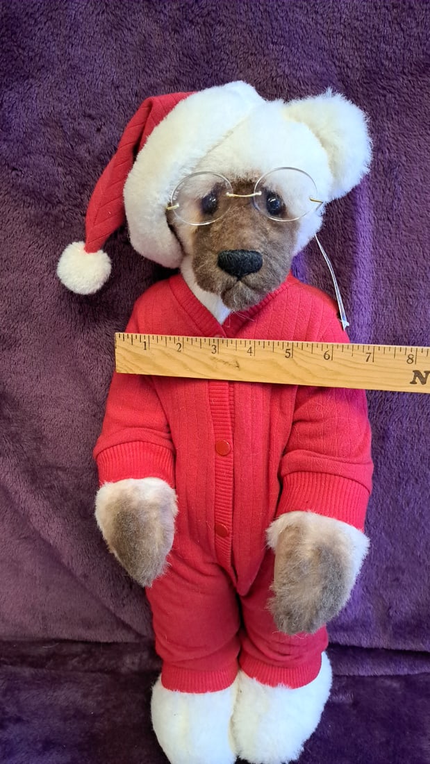 Teddy Bear Plush Santa Outfit Red Pajamas Hat Wire Glasses 23 In - 3
