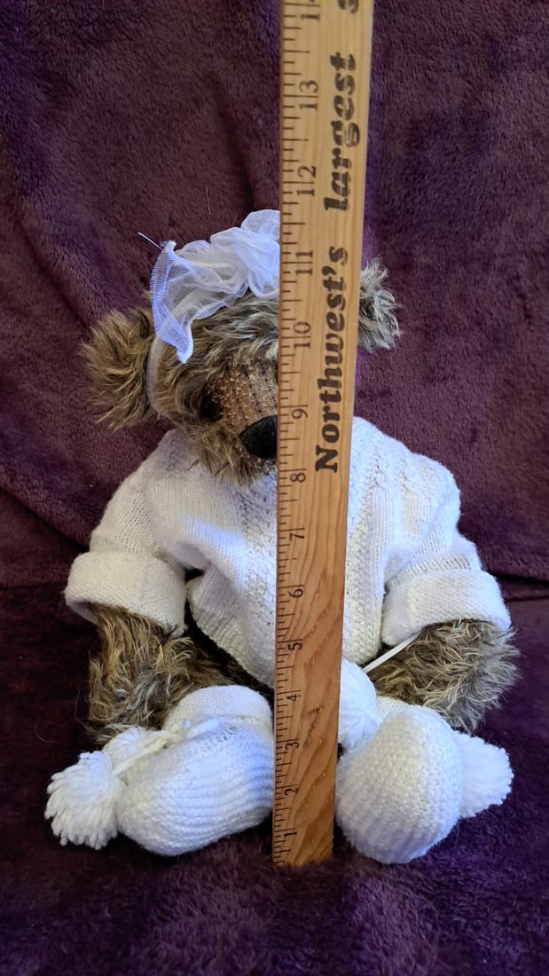 Brown Teddy Bear Plush With White Knit Sweater Booties And Bow 13 In - 2