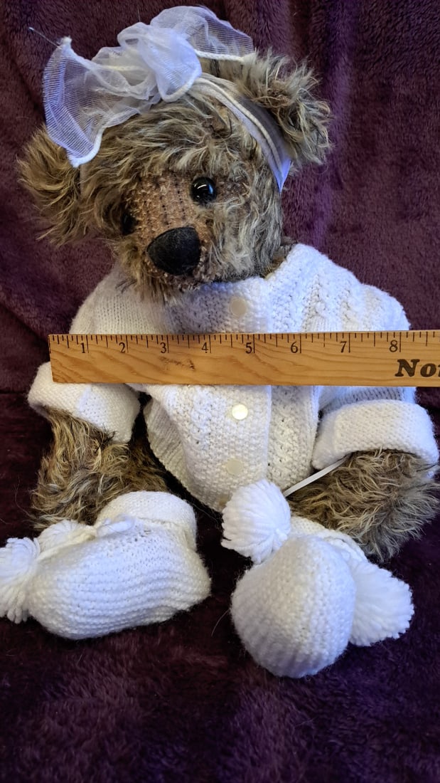 Brown Teddy Bear Plush With White Knit Sweater Booties And Bow 13 In - 3