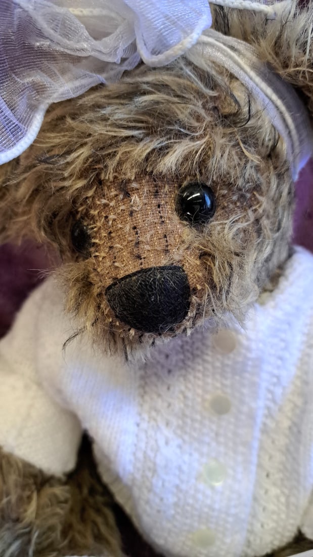Brown Teddy Bear Plush With White Knit Sweater Booties And Bow 13 In - 4