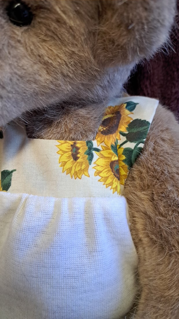Bella 2/15 Beige Teddy Bear Plush With White Sunflower Overalls And Headband 14 In - 9