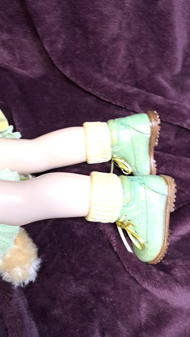 Susan Krey Wax Over Porcelain Blonde Blue-eyed Girl Doll In Mint Green Outfit With Teddy Bear And... - 5