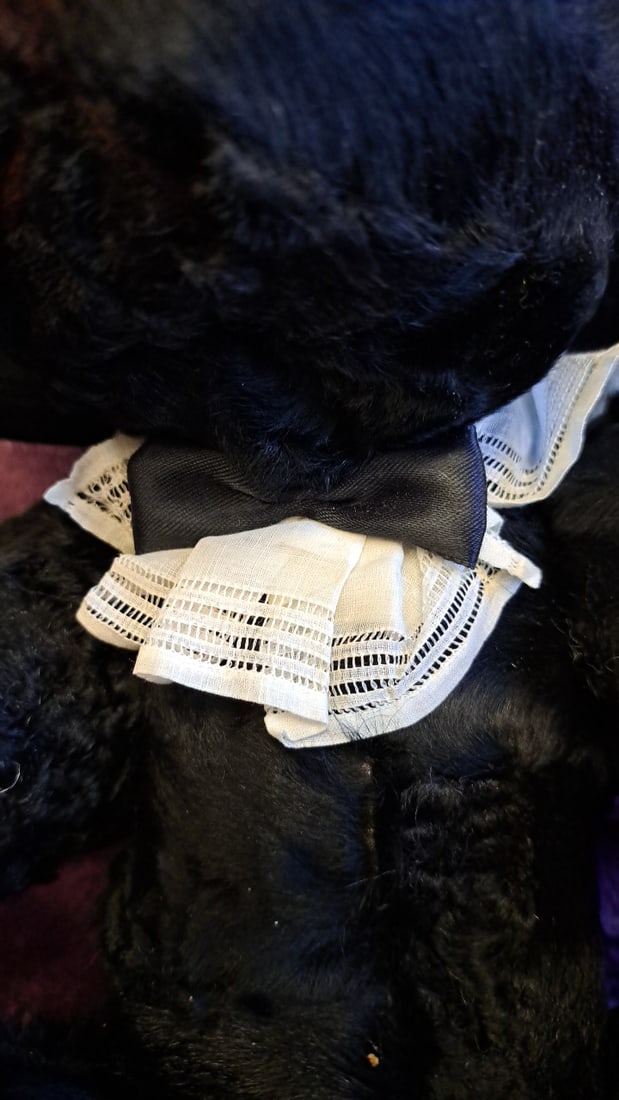 15 In Black Teddy Bear Plush With Black Hat, Red Feather, White Collar & Ring - 6