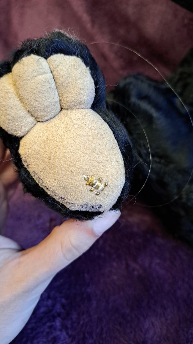 15 In Black Teddy Bear Plush With Black Hat, Red Feather, White Collar & Ring - 7