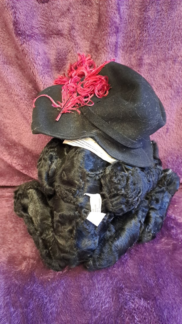 15 In Black Teddy Bear Plush With Black Hat, Red Feather, White Collar & Ring - 9