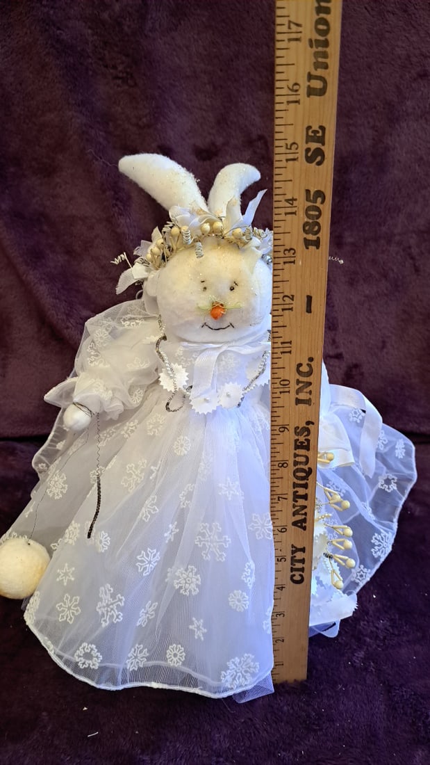 15" White Plush Bunny Rabbit Doll With Snowflake Organza Dress And Floral Crown - 2