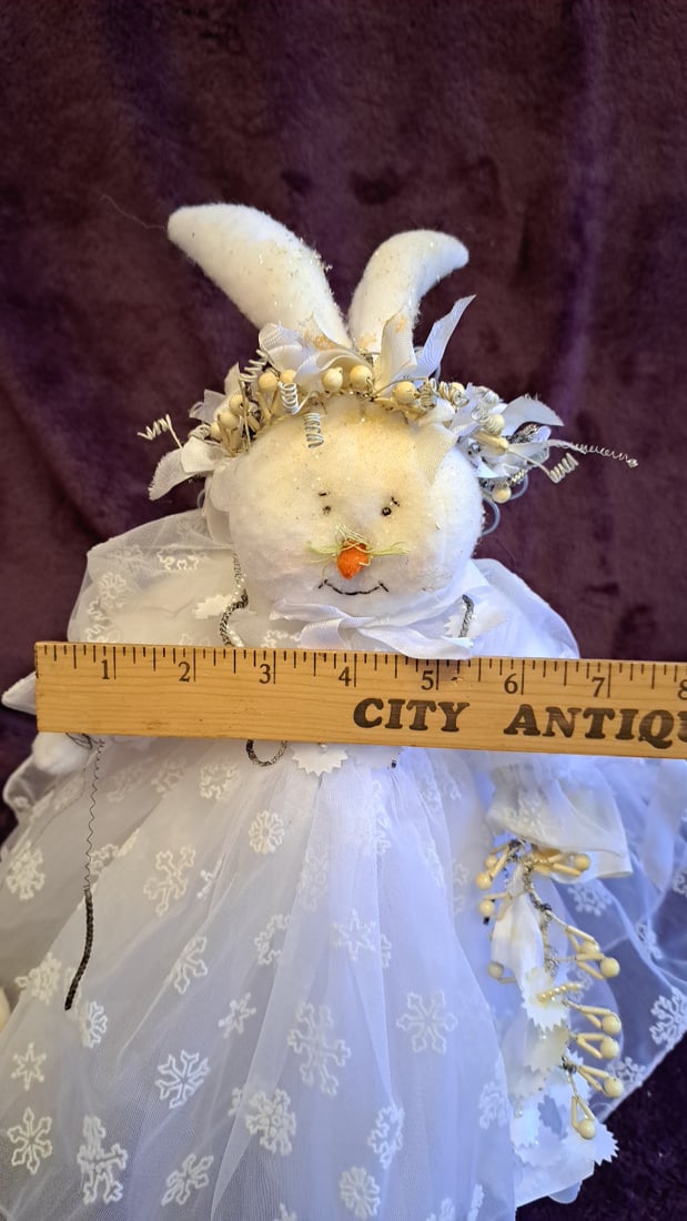 15" White Plush Bunny Rabbit Doll With Snowflake Organza Dress And Floral Crown - 3