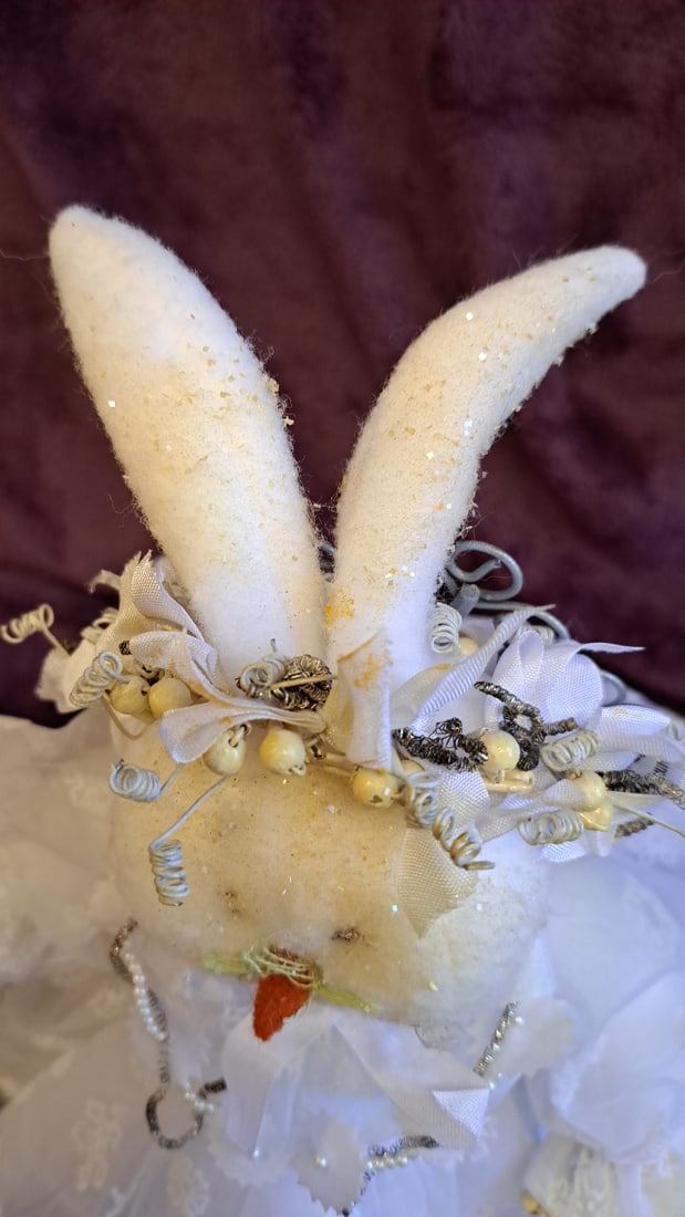 15" White Plush Bunny Rabbit Doll With Snowflake Organza Dress And Floral Crown - 4