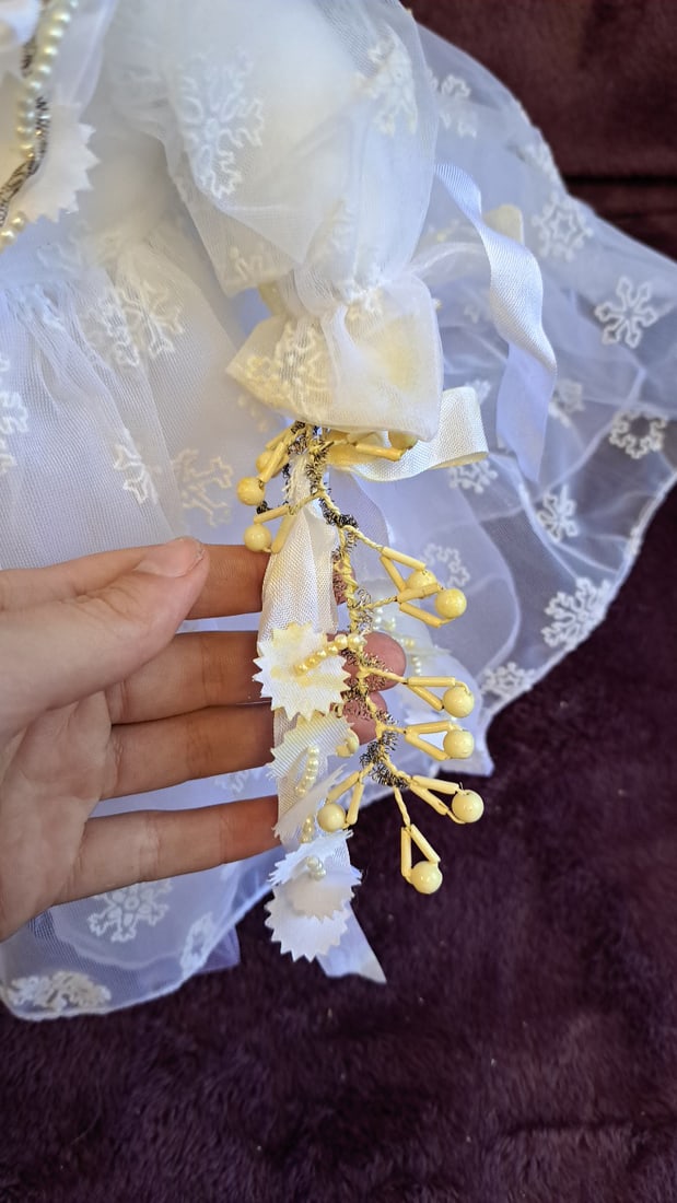 15" White Plush Bunny Rabbit Doll With Snowflake Organza Dress And Floral Crown - 5