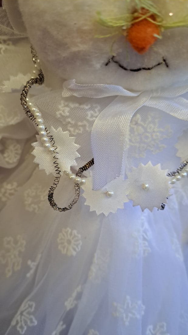 15" White Plush Bunny Rabbit Doll With Snowflake Organza Dress And Floral Crown - 6