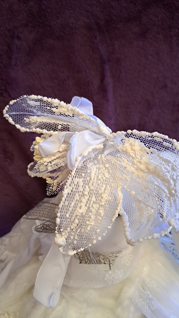 White Plush Bunny Rabbit Doll Faux Fur Snowflake Dress Lace Headpiece 22 In - 10