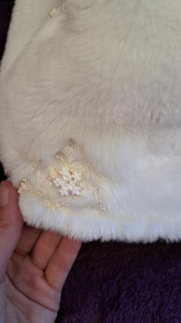 White Plush Bunny Rabbit Doll Faux Fur Snowflake Dress Lace Headpiece 22 In - 14