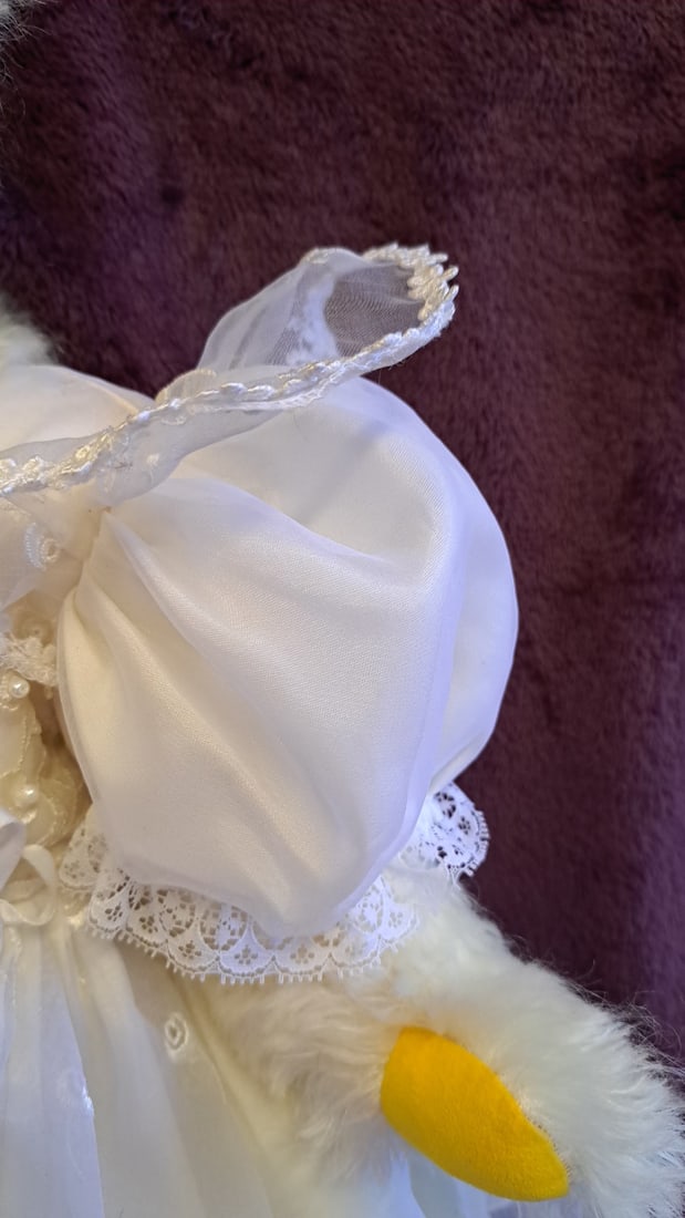 White Plush Teddy Bear In Embroidered Dress With Yellow Accents, Approx. 19 In - 6