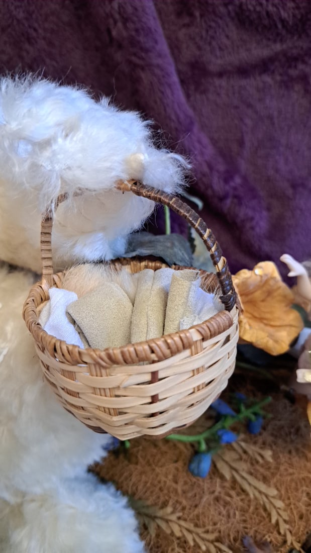 Fairy Garden Diorama White Plush Teddy Bear Miniature Scene Wood Slab Base - 7