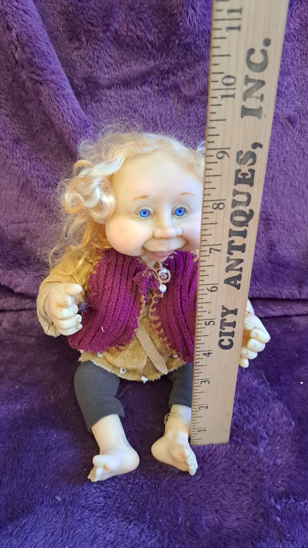 Denise Bledsoe 1995 Signed Artist Doll Blonde Hair Blue Eyes Approx 10 In - 2