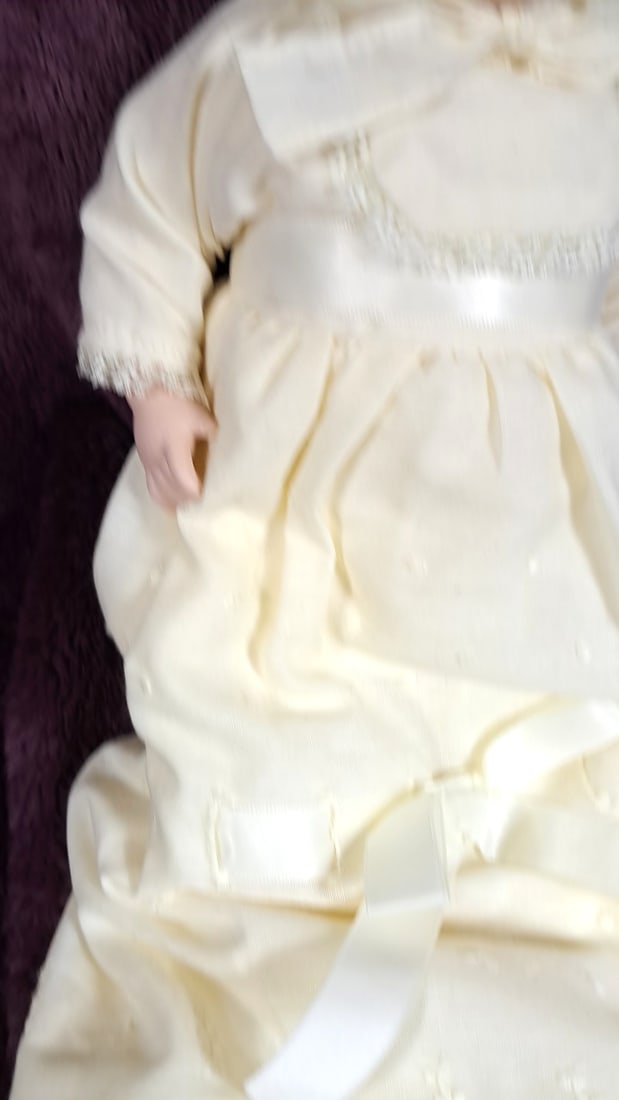 P.M. Grete 3 0 Porcelain Doll With Blonde Hair, Cream Christening Gown And Bonnet - 2