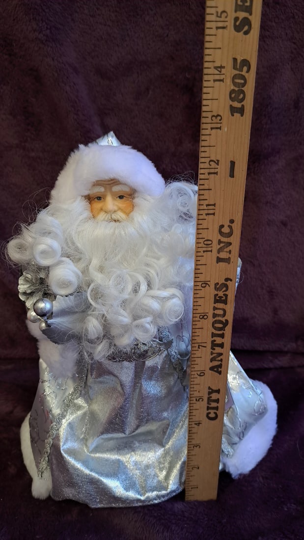 12 Silver White Santa Claus Christmas Figure Tree Topper With Lantern - 2