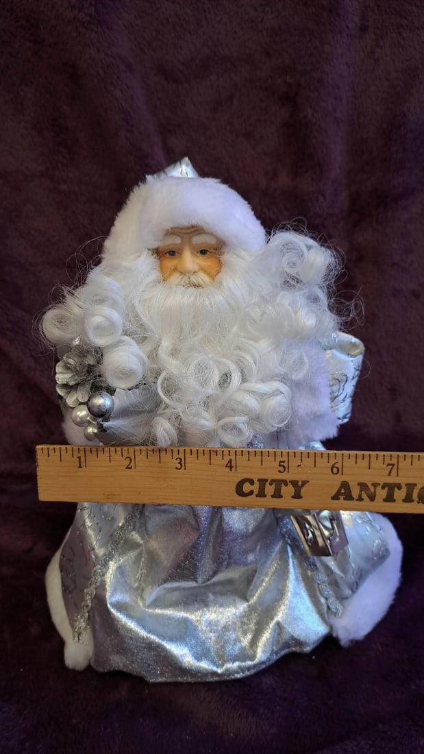 12 Silver White Santa Claus Christmas Figure Tree Topper With Lantern - 3