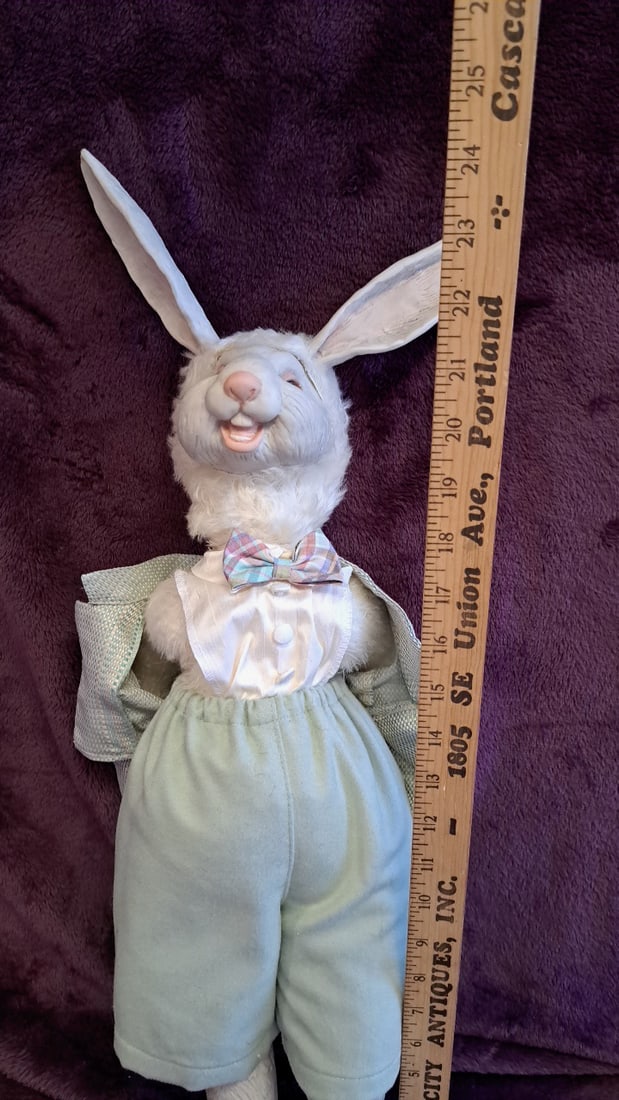 White Rabbit Doll Figure With Bow Tie, Mint Pants And Jacket, 20 In - 2