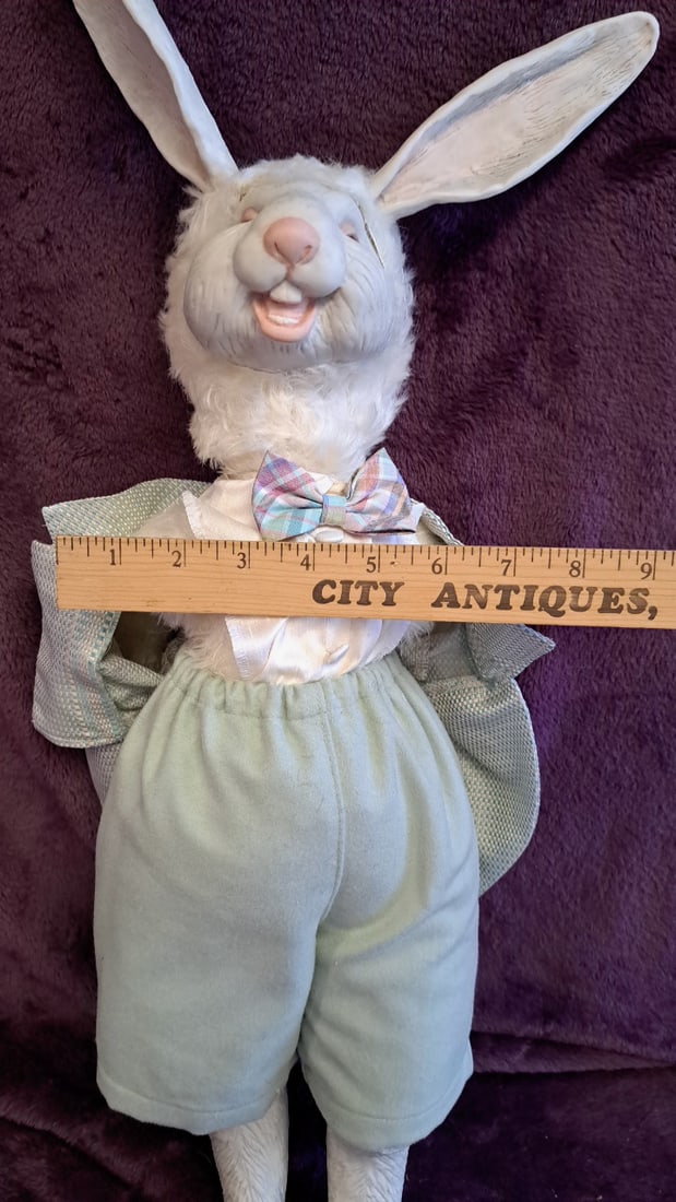 White Rabbit Doll Figure With Bow Tie, Mint Pants And Jacket, 20 In - 3