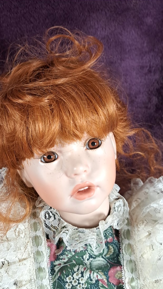 Whitney 1991 Porcelain Doll By Dorina Ru Bert Red Hair Floral Dress - 2