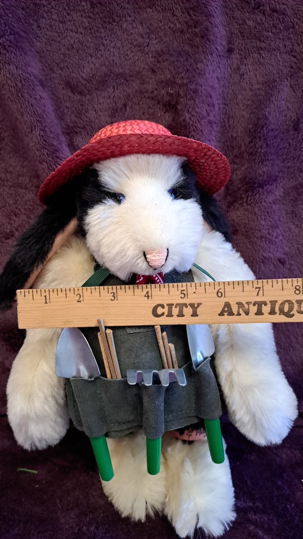 Plush Gardener Bunny Rabbit Doll With Red Hat Apron Tools 12 In - 3