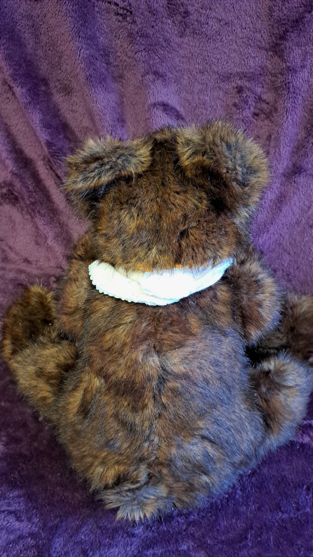 Artist Brown Teddy Bear Plush With Bib Yellow Bow Articulated Limbs Unknown Artist - 2
