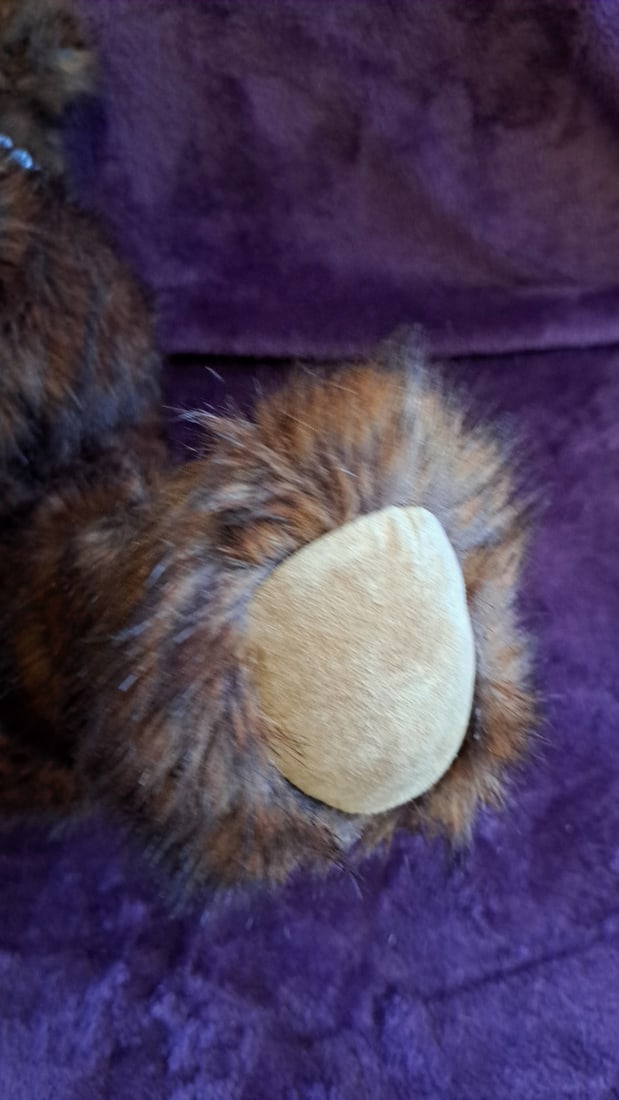 Artist Brown Teddy Bear Plush With Bib Yellow Bow Articulated Limbs Unknown Artist - 4