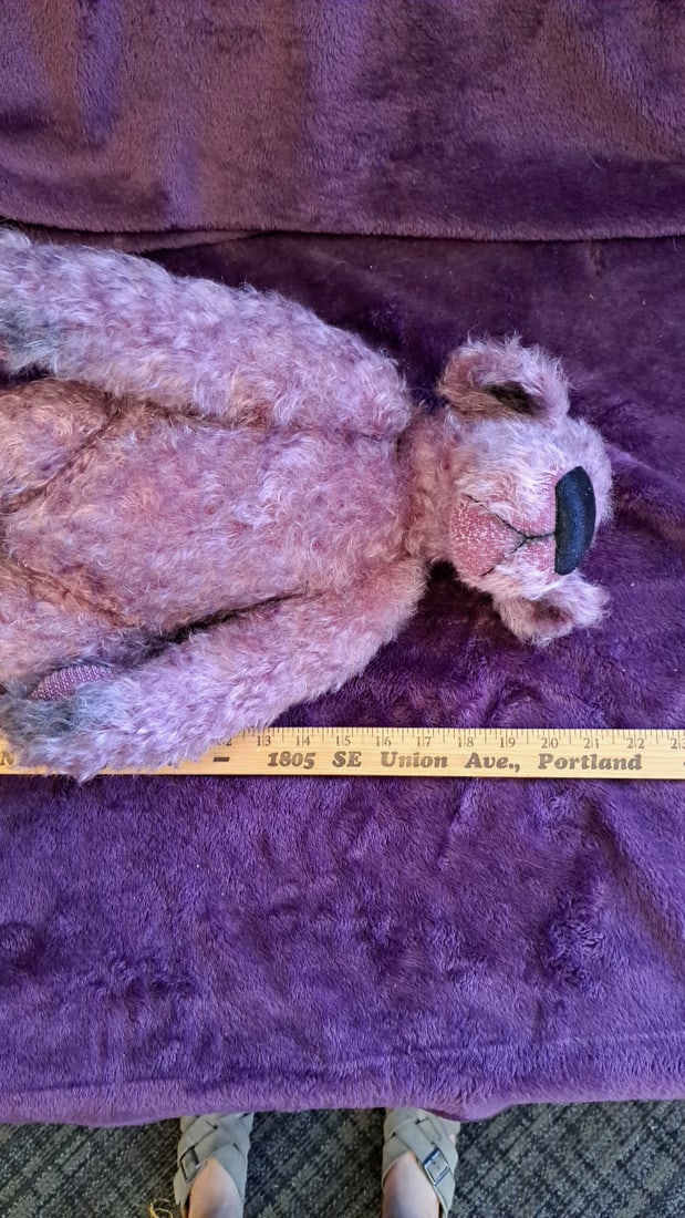 Gunzel Pink Purple Curly Plush Teddy Bear 22 In With Drawstring Bag - 2