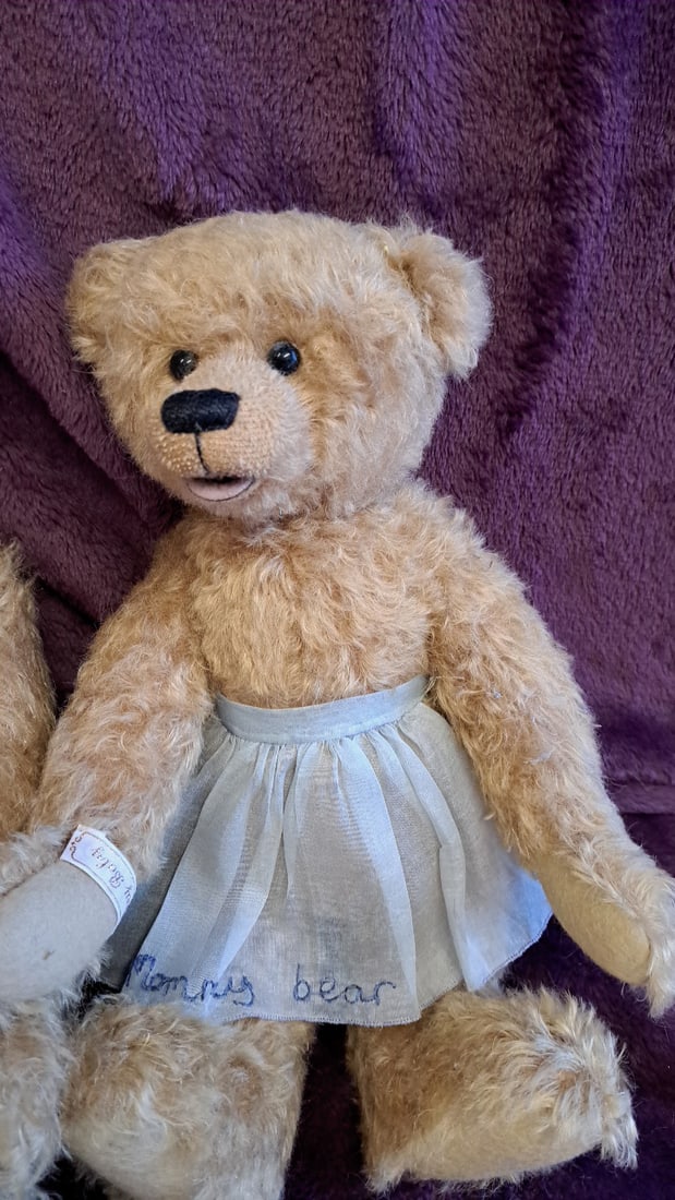 Set Of 3 Jointed Beige Mohair Teddy Bears, Daddy/mama/baby, Up To 14 In - 5