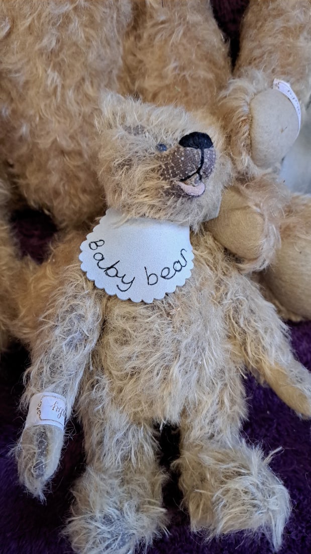 Set Of 3 Jointed Beige Mohair Teddy Bears, Daddy/mama/baby, Up To 14 In - 6