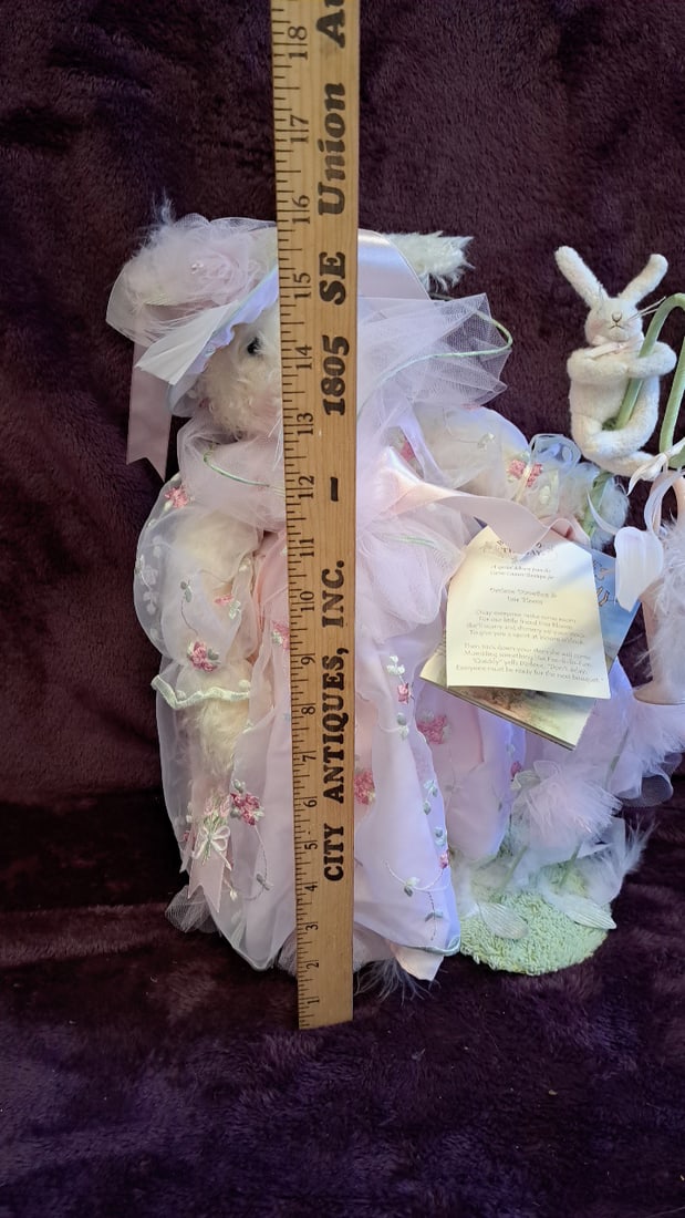 White Plush Bunny Rabbit In Pink Floral Tulle Dress With Mini Bunny, 16 In - 2