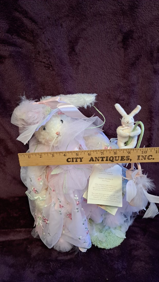 White Plush Bunny Rabbit In Pink Floral Tulle Dress With Mini Bunny, 16 In - 3