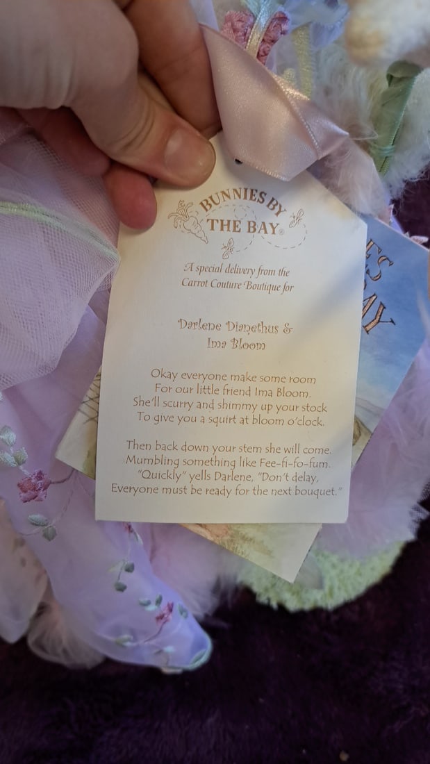 White Plush Bunny Rabbit In Pink Floral Tulle Dress With Mini Bunny, 16 In - 4
