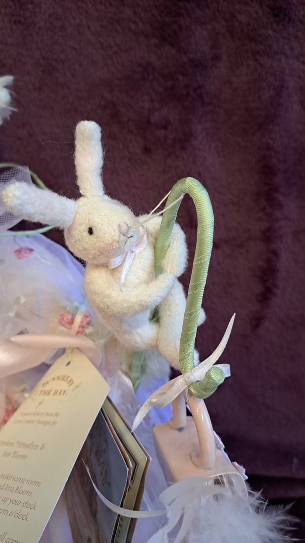 White Plush Bunny Rabbit In Pink Floral Tulle Dress With Mini Bunny, 16 In - 7
