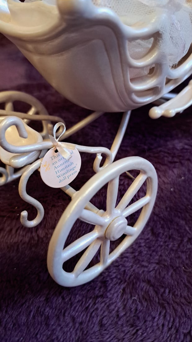 Annette Himstedt Winzlinge Porcelain Pram White Miniature Carriage With Doll - 6