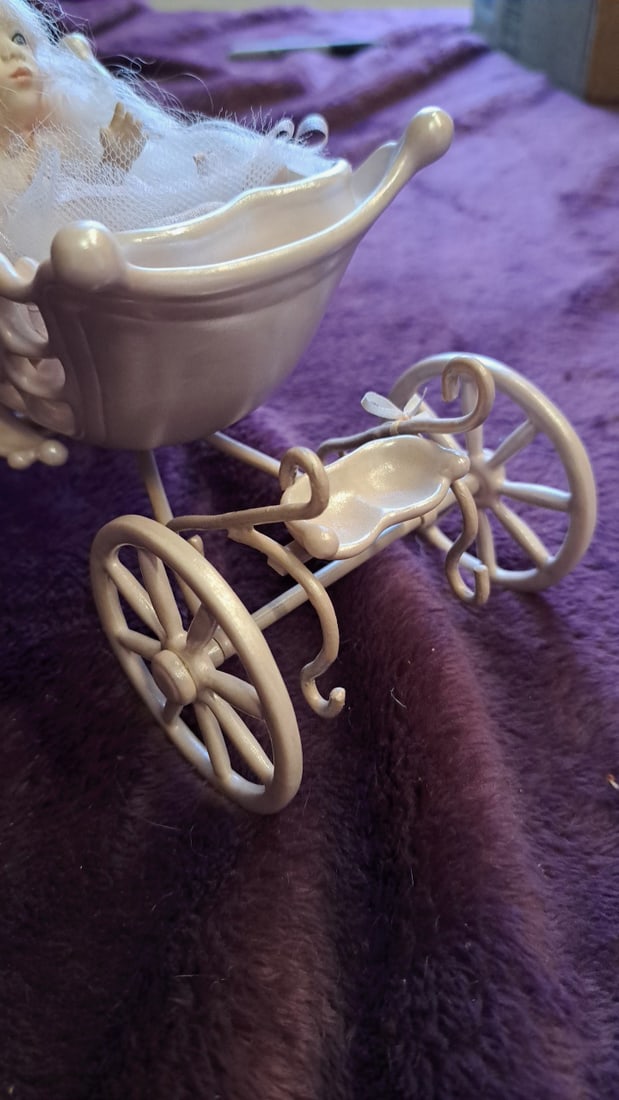 Annette Himstedt Winzlinge Porcelain Pram White Miniature Carriage With Doll - 7