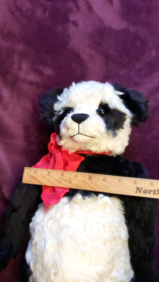 Mary Holstad Panda Artist Teddy Bear Plush Black White Red Bow Limited Edition 9/10 - 3